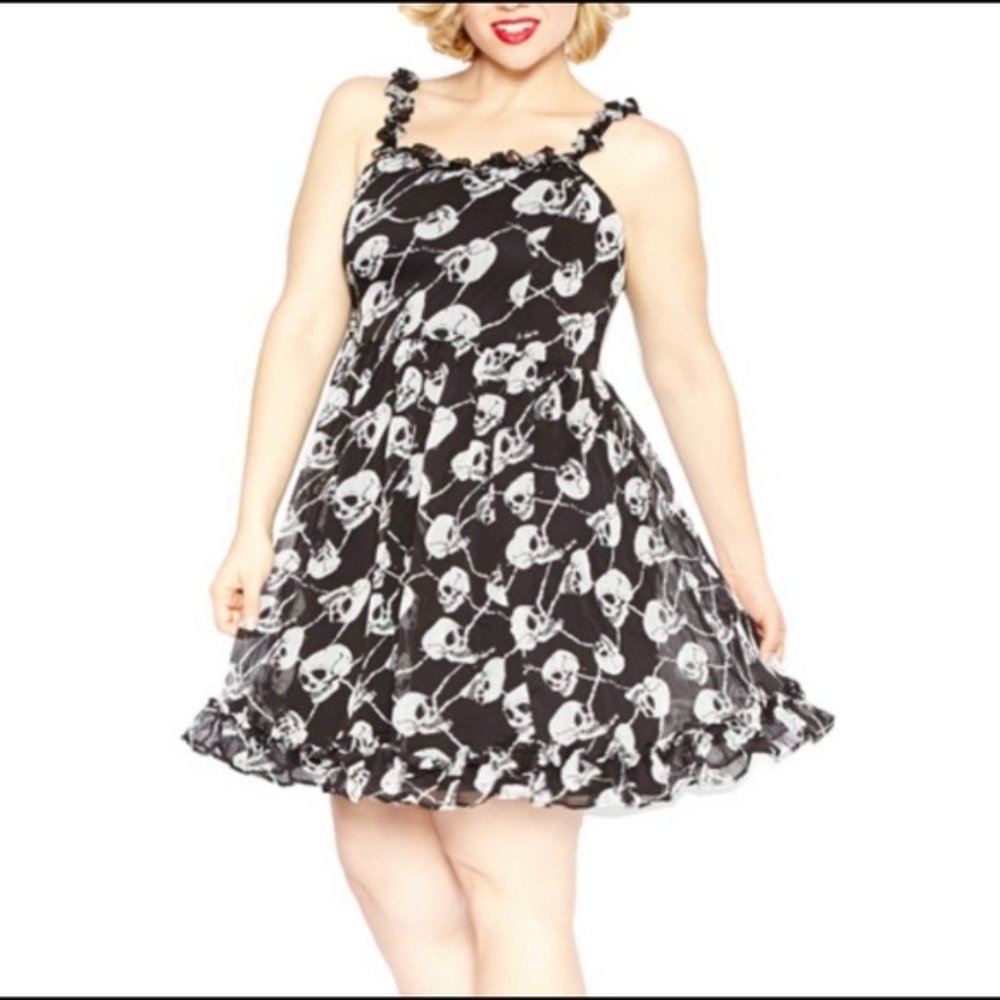 Tripp NYC Daang Goodman Skull Chiffon Ruffle Dress. plus size size 2